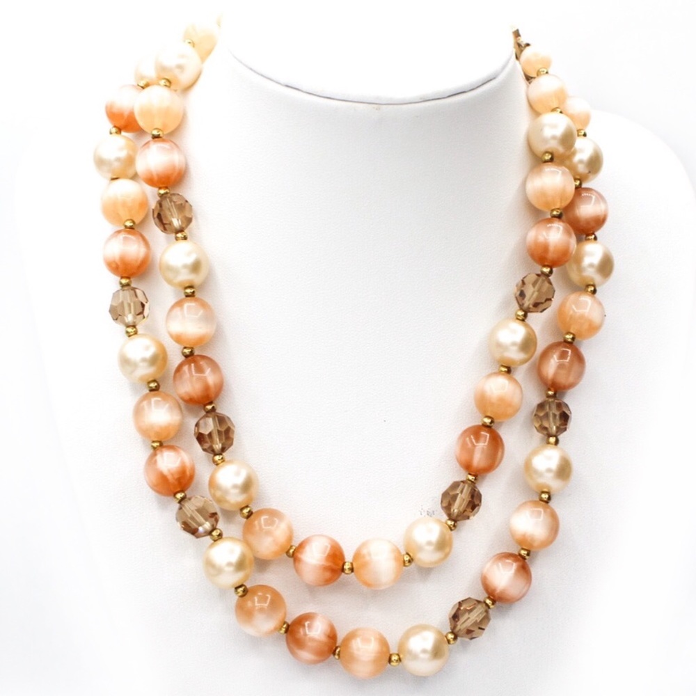 Vintage Lisner Beaded Peach Tone Lucite Necklace
